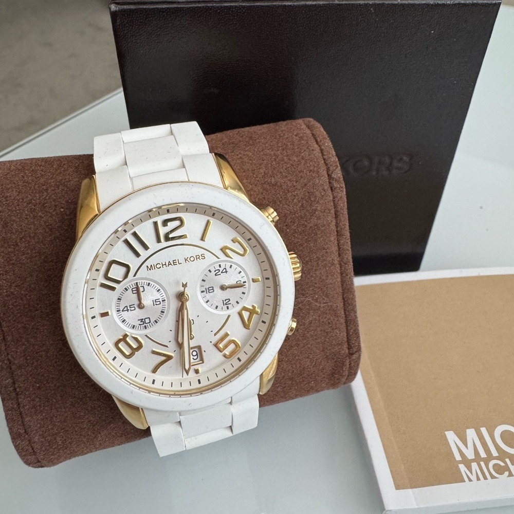 Michael Kors Gold and White Chronograph Watch
